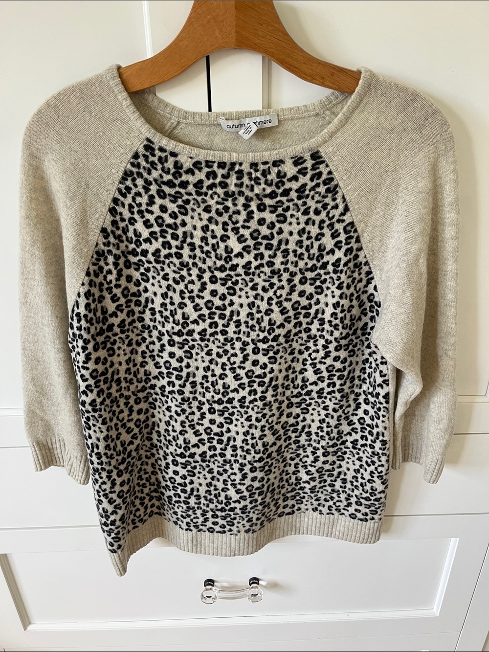 Autumn Cashmere Heather Gray and Black Leopard Raglan Crewneck Sweater